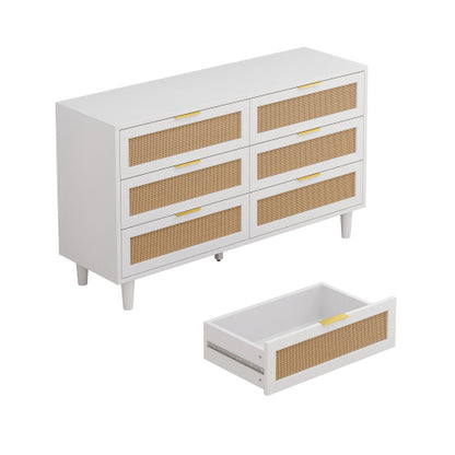 White Rattan Storage Cabinet with 6 Drawers