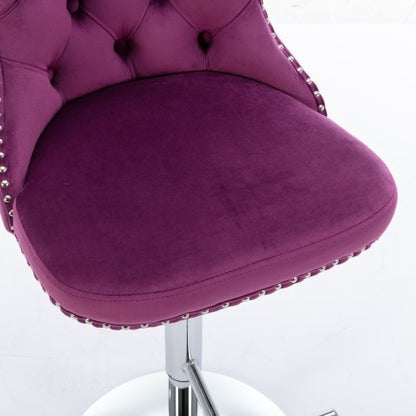 Swivel Velvet Barstools Adjusatble Seat Height From 25-33 Inch Purple,Set Of 2