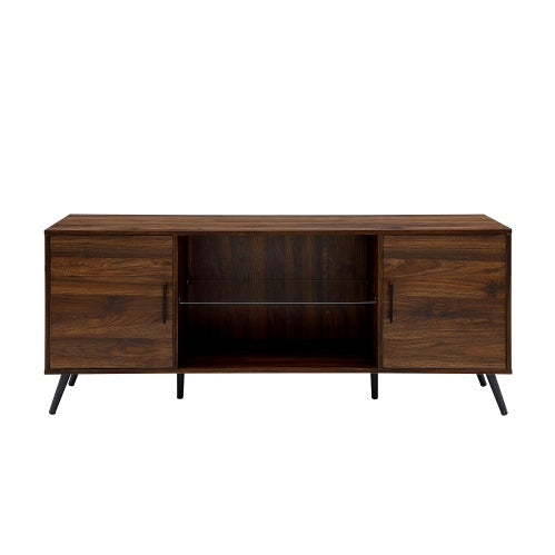 Mid-Century Modern 2-Door TV Stand With Glass Shelf