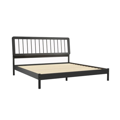 Mid-Century Modern Solid Wood King Spindle Bed Black