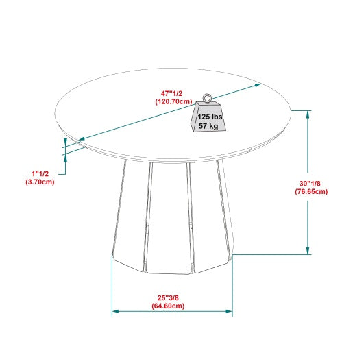 Modern Round Solid Wood Pedestal Dining Table, Cerused White