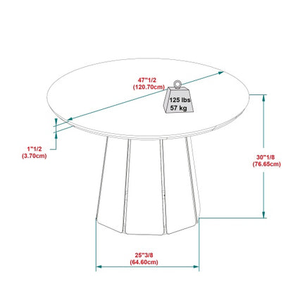 Modern Round Solid Wood Pedestal Dining Table, Cerused White