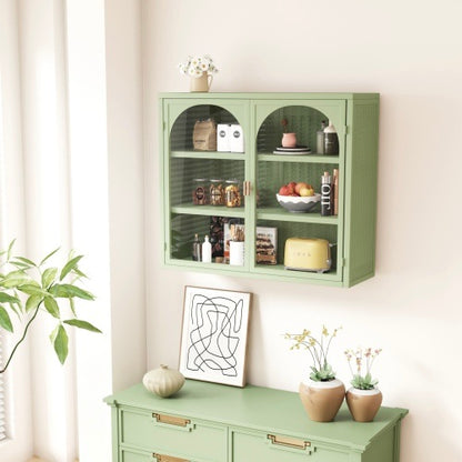 Glass Door Modern Two-door Wall Cabinet Green