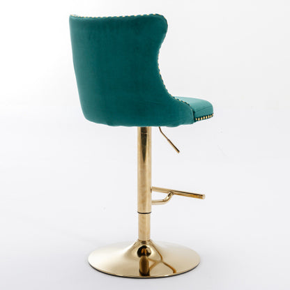 Golden Swivel Velvet Barstools Adjustable Seat Height Green