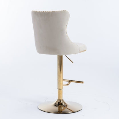 Golden Swivel Velvet Barstools Adjustable Beige Set of 2