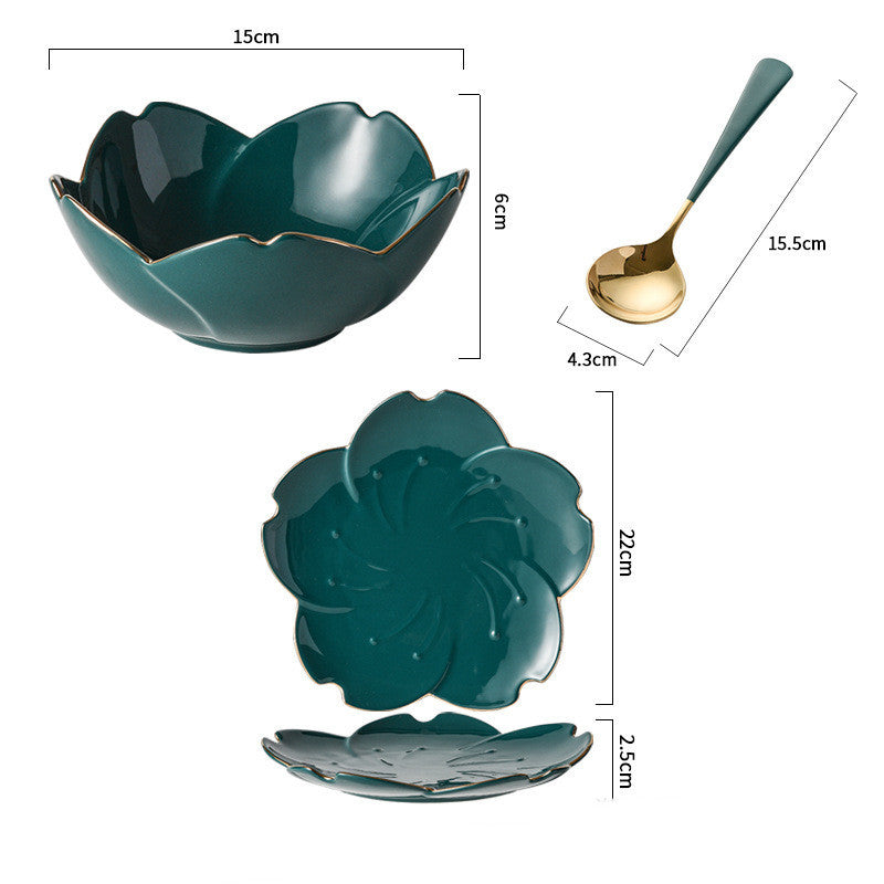 Household Ceramic Good-looking Petal Plate Bowl Set