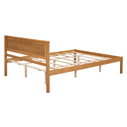 Platform Bed Frame With Headboard, Wood Slat Support, No Box Spring Needed, Queen, Oak