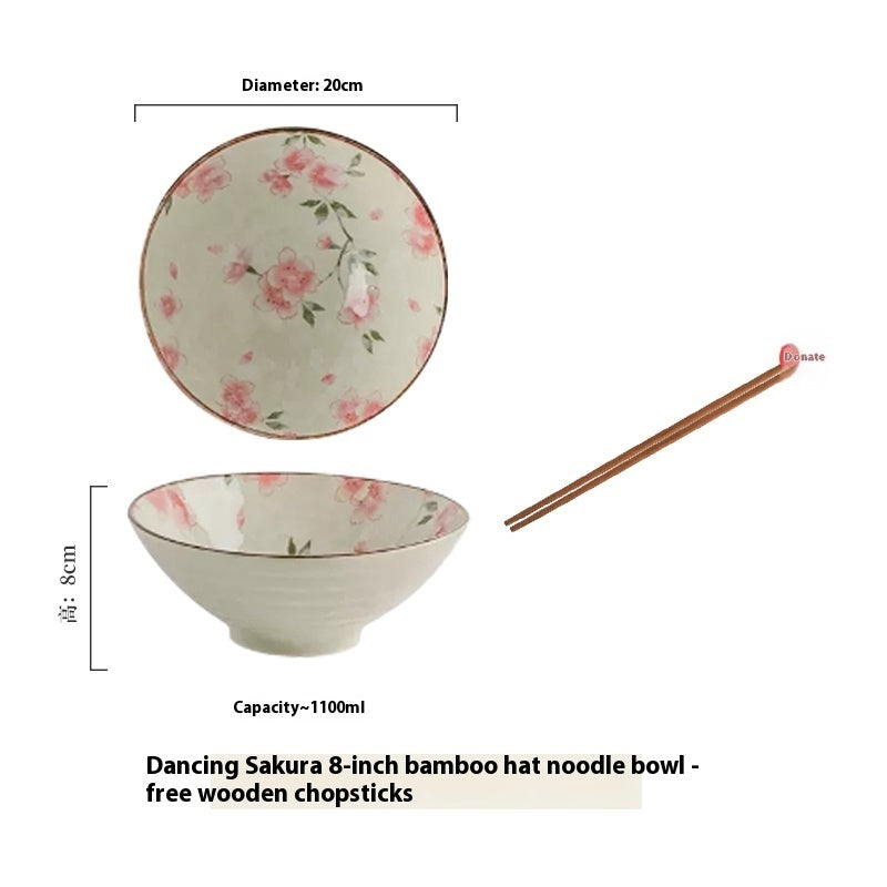 Noodle Bowl Household Ceramic Bamboo Hat Soup Bowl