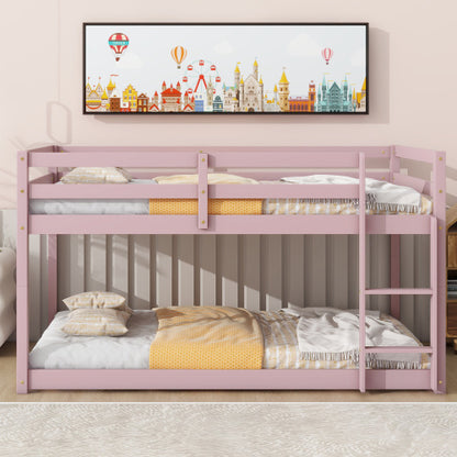 Twin Over Twin Floor Bunk Bed,Pink