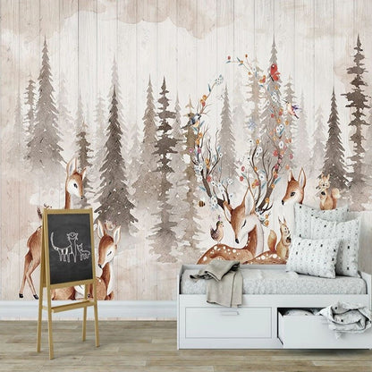 Hand-Painted 3D Mural Wallpaper with Vintage Elk