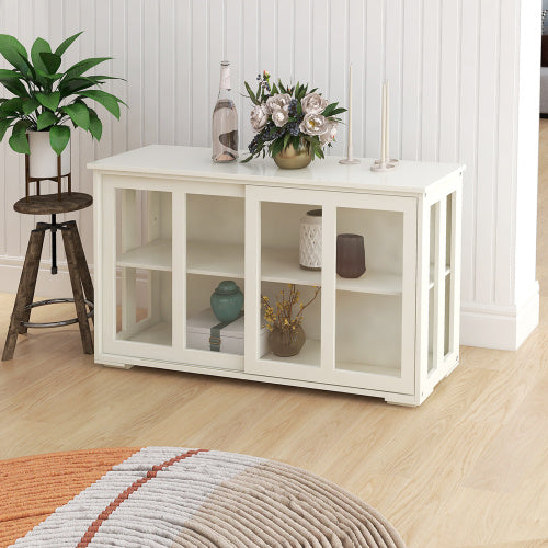 Kitchen Storage Cabinet With Glass Door - White