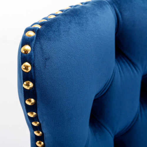 Golden Swivel Velvet Barstools Adjustable Seat Height Blue Set