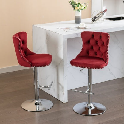 Swivel Velvet Barstools Adjusatble Seat Height From 25-33 Inch Burgundy,Set Of 2