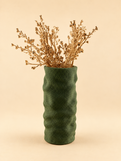 COLUMN textured vase in sage green on a shelf