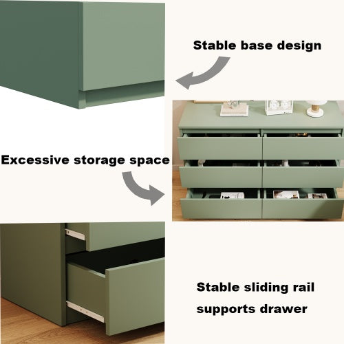 Green Large 6-Drawer Cabinet Dressing Table Storage