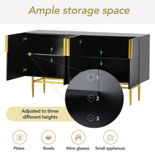 Modern And Elegant 4-Door Buffet Cabinet With Gold Handles