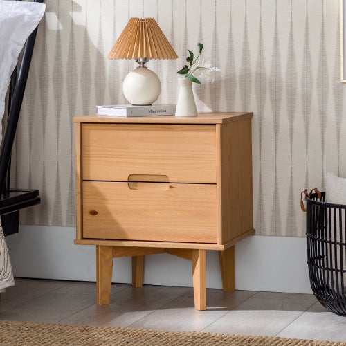 Mid-Century Modern Solid Wood 2-Drawer Nightstand