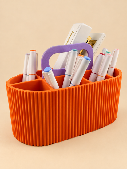 ZIGGY ribbed caddy in tangerine with the handle up