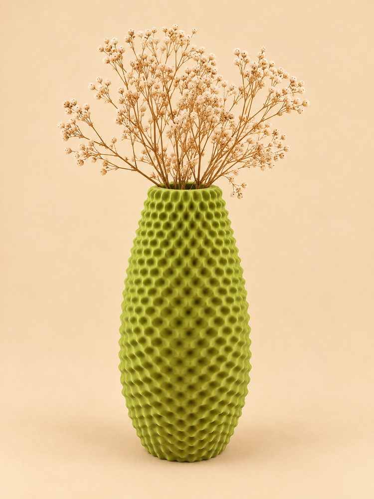 CALIX honeycomb vase in matcha green on a shelf