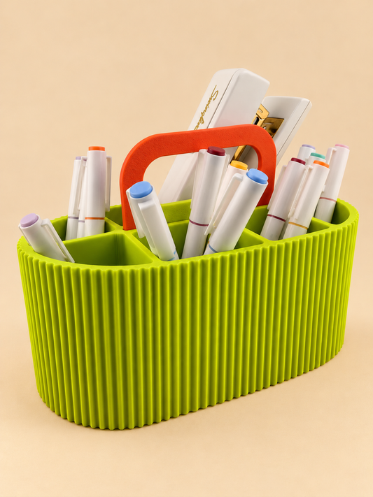ZIGGY ribbed caddy in lime green with the handle up