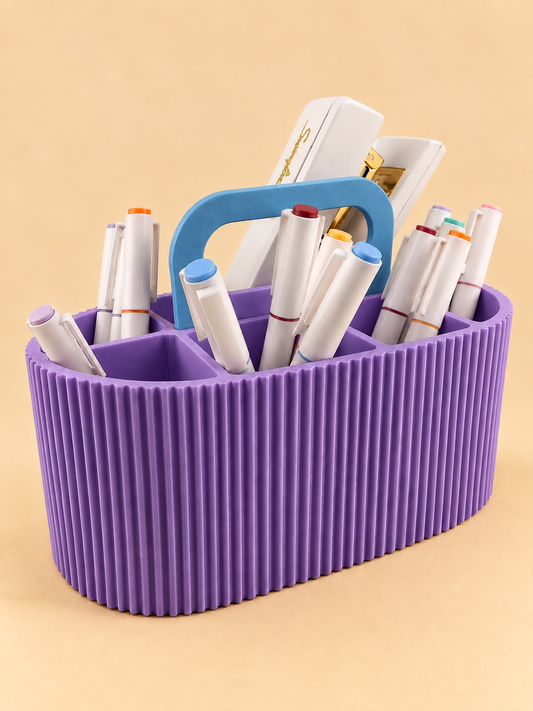ZIGGY ribbed caddy in lavender with the handle up