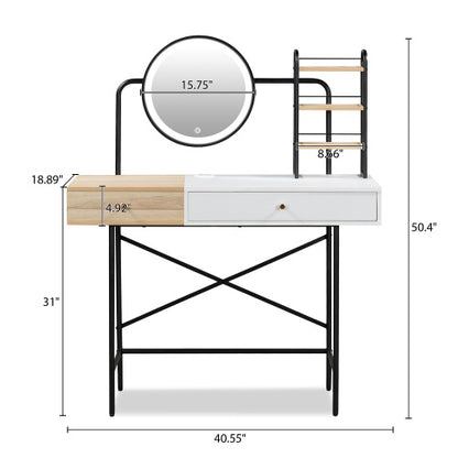 Makeup Vanity Desk With Lighted Mirror & Charging Station