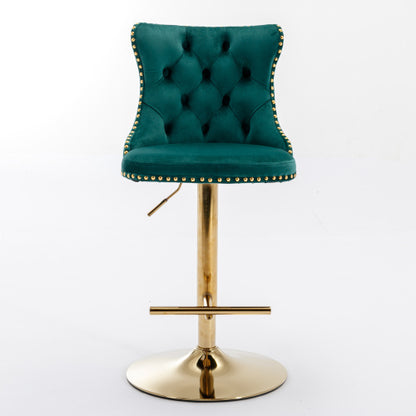 Golden Swivel Velvet Barstools Adjustable Seat Height Green