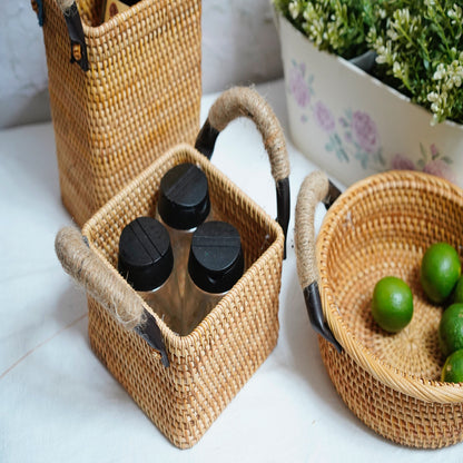 Refreshment Plate Fruit Basket With Rattan Handle