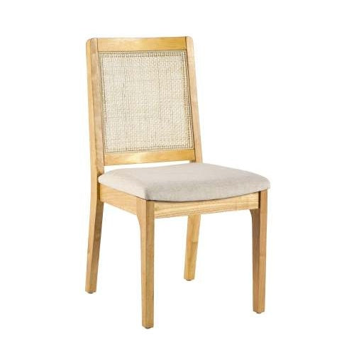 Modern Solid Wood Dining Chair With Rattan Inset Back, Set Of 2, Natural