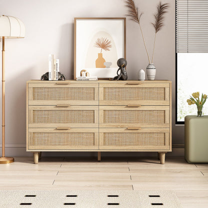 Natural Rattan Storage Cabinet with Drawers for Living Room