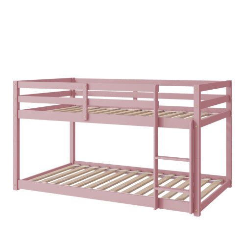 Twin Over Twin Floor Bunk Bed,Pink