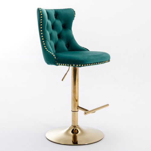 Golden Swivel Velvet Barstools Adjustable Seat Height Green