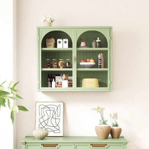 Glass Door Modern Two-door Wall Cabinet Green