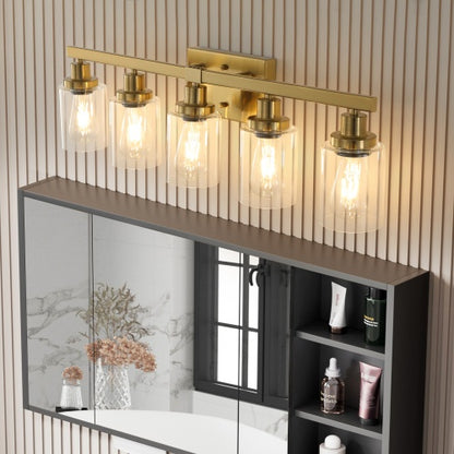 Gold 5 Light Vanity Light With Clear Glass Shade