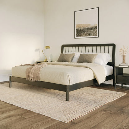 Mid-Century Modern Solid Wood King Spindle Bed Black