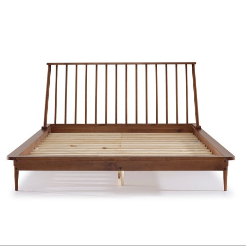 Mid-Century Modern Solid Wood Queen Bed Frame Caramel