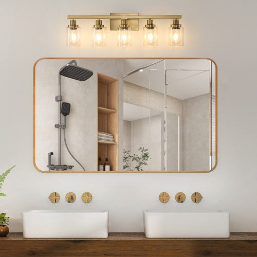 Gold 5 Light Vanity Light With Clear Glass Shade