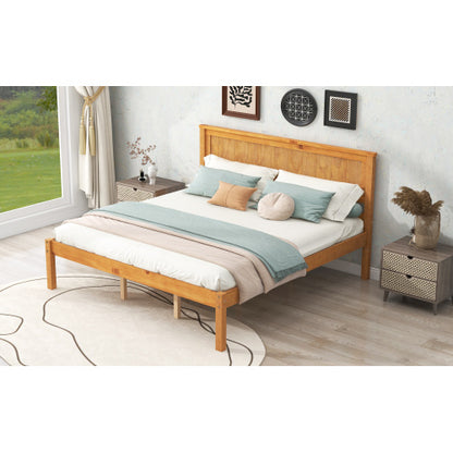 Platform Bed Frame With Headboard, Wood Slat Support, No Box Spring Needed, Queen, Oak