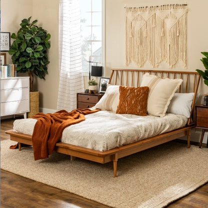 Mid-Century Modern Solid Wood Queen Bed Frame Caramel