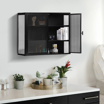 Modern Two-door Wall Cabinet With Glass Door With Three Levels Of Storage For Entrance Living Room, Bathroom, Dining Room, Black Unavailable Platforms- Temu