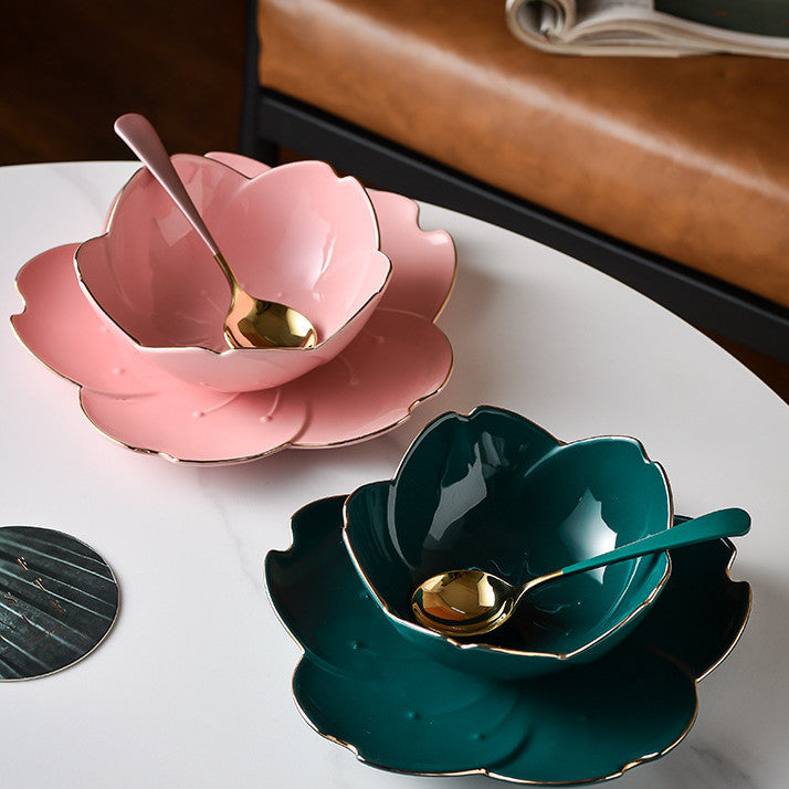 Household Ceramic Good-looking Petal Plate Bowl Set