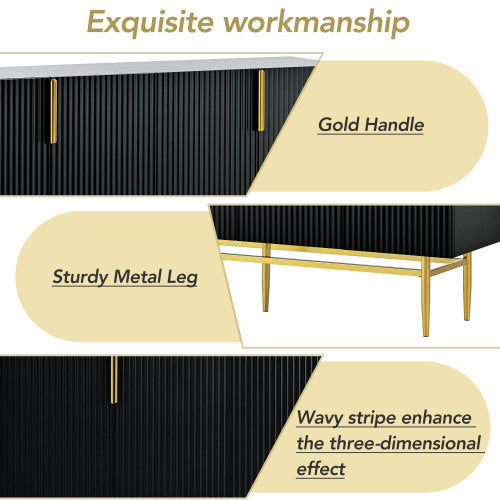 Modern And Elegant 4-Door Buffet Cabinet With Gold Handles