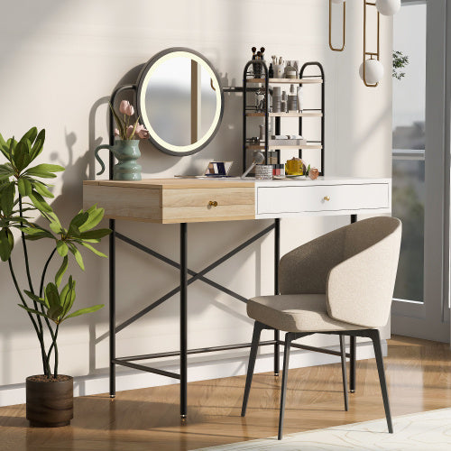 Makeup Vanity Desk With Lighted Mirror & Charging Station