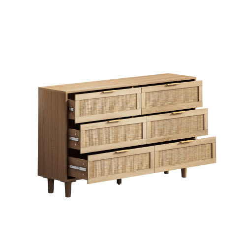 Natural Rattan Storage Cabinet with Drawers for Living Room