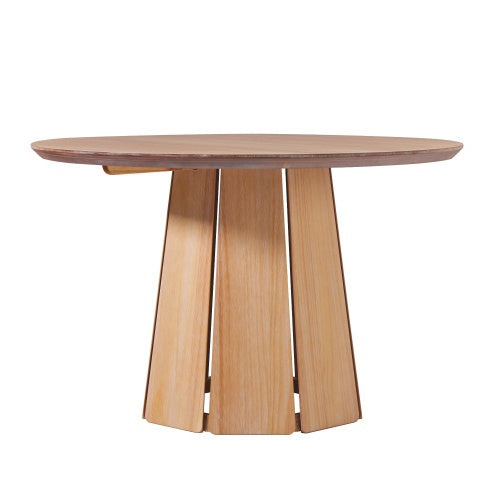 Modern Round Solid Wood Pedestal Dining Table, Cerused White