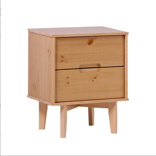 Mid-Century Modern Solid Wood 2-Drawer Nightstand