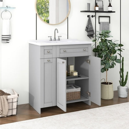 Elegant Grey Bathroom Vanity With Ceramic Sink Combo