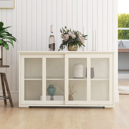 Kitchen Storage Cabinet With Glass Door - White