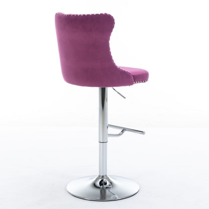 Swivel Velvet Barstools Adjusatble Seat Height From 25-33 Inch Purple,Set Of 2