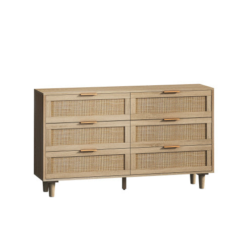 Natural Rattan Storage Cabinet with Drawers for Living Room